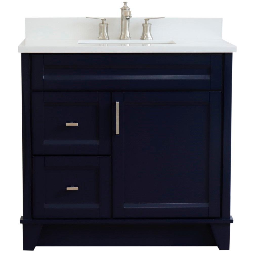 Bellaterra Terni Blue 37" Freestanding Single Sink Vanity, Counter Top, Center Sink, Right Drawers