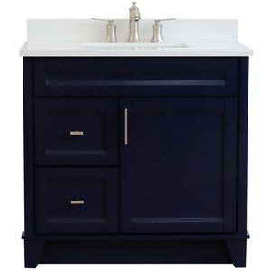 Bellaterra Terni Blue 37" Freestanding Single Sink Vanity, Counter Top, Center Sink, Right Drawers
