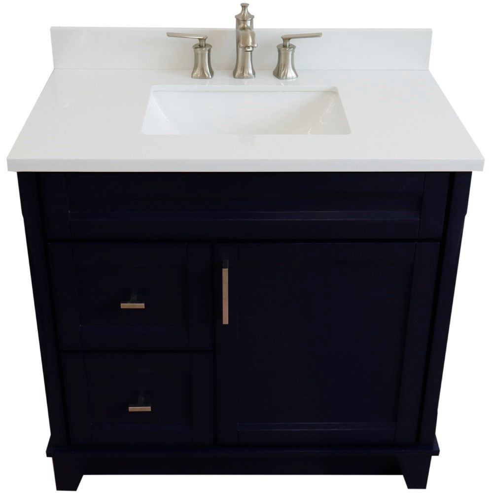 Bellaterra Terni Blue 37" Freestanding Single Sink Vanity, Counter Top, Center Sink, Right Drawers