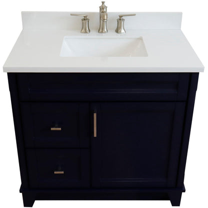 Bellaterra Terni Blue 37" Freestanding Single Sink Vanity, Counter Top, Center Sink, Right Drawers