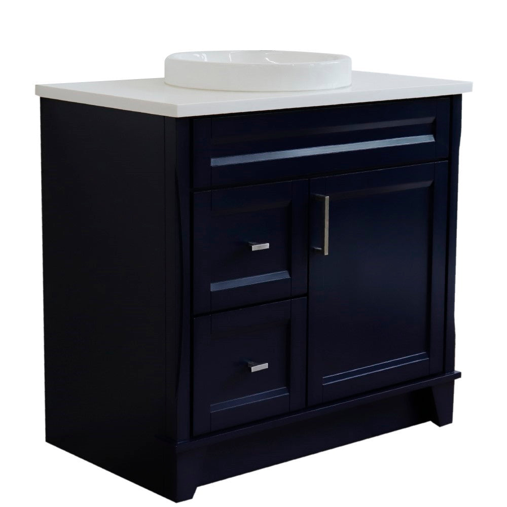 Bellaterra Terni Blue 37" Freestanding Single Sink Vanity, Counter Top, Center Sink, Right Drawers