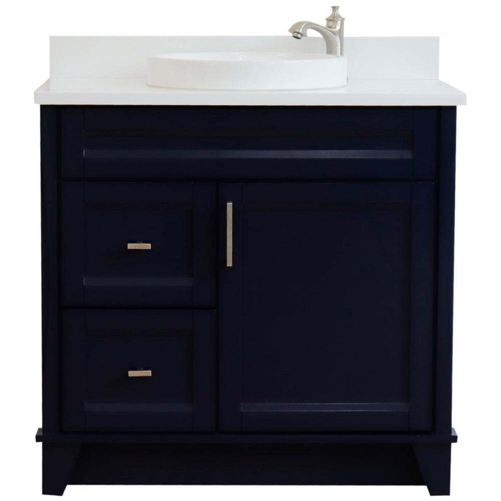 Bellaterra Terni Blue 37" Freestanding Single Sink Vanity, Counter Top, Center Sink, Right Drawers