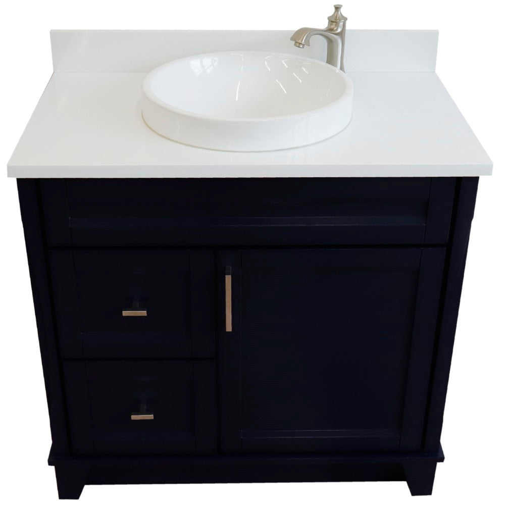 Bellaterra Terni Blue 37" Freestanding Single Sink Vanity, Counter Top, Center Sink, Right Drawers