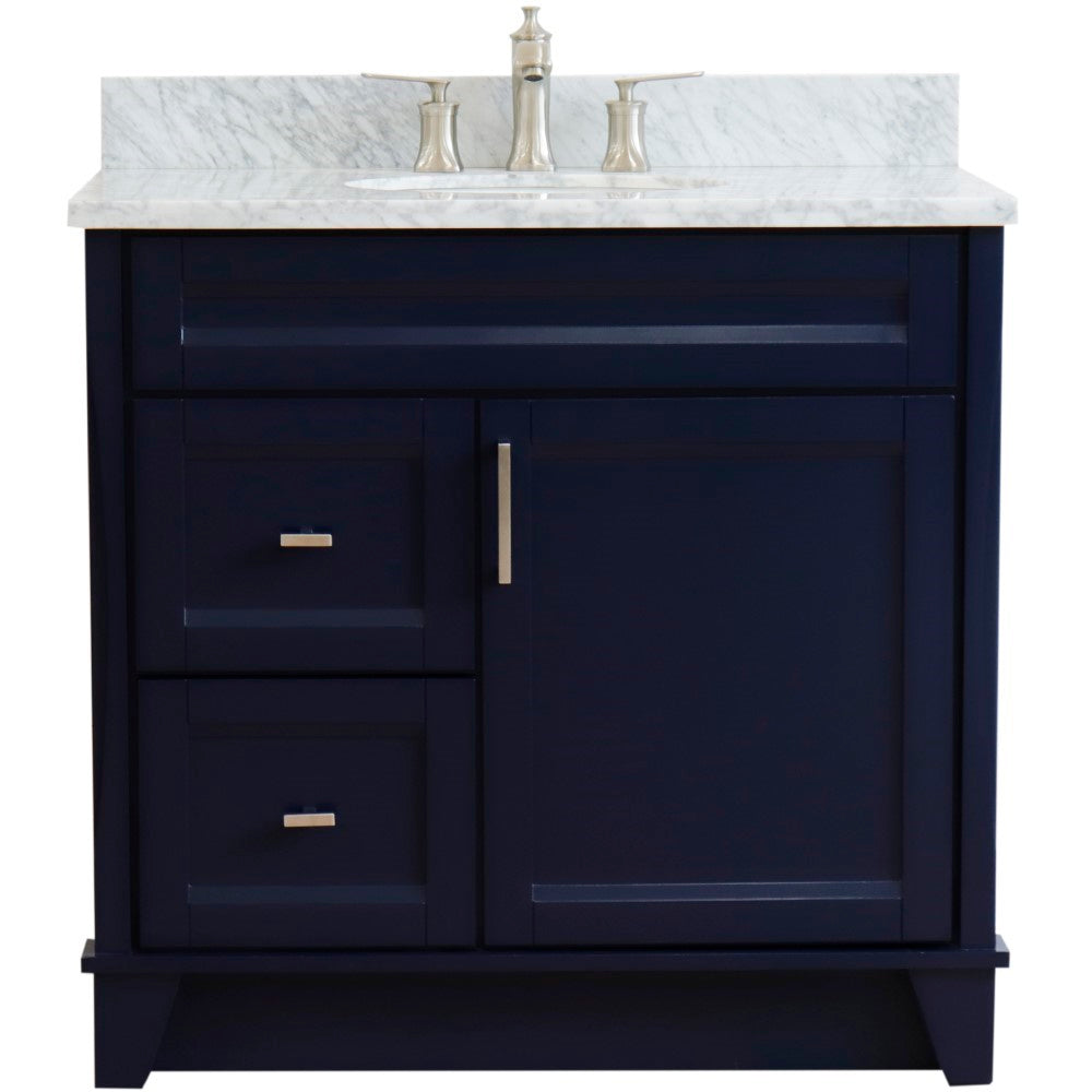 Bellaterra Terni Blue 37" Freestanding Single Sink Vanity, Counter Top, Center Sink, Right Drawers