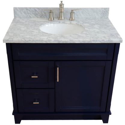 Bellaterra Terni Blue 37" Freestanding Single Sink Vanity, Counter Top, Center Sink, Right Drawers