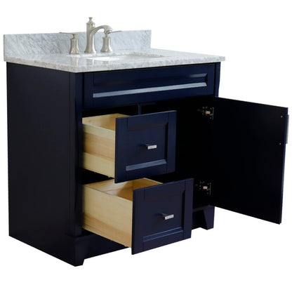 Bellaterra Terni Blue 37" Freestanding Single Sink Vanity, Counter Top, Center Sink, Right Drawers