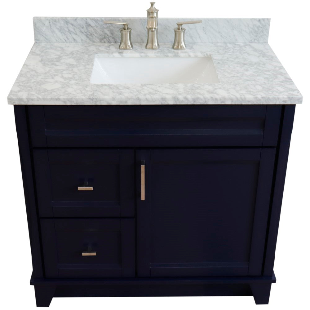 Bellaterra Terni Blue 37" Freestanding Single Sink Vanity, Counter Top, Center Sink, Right Drawers