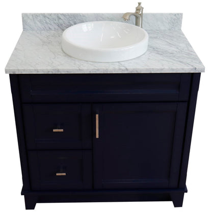 Bellaterra Terni Blue 37" Freestanding Single Sink Vanity, Counter Top, Center Sink, Right Drawers