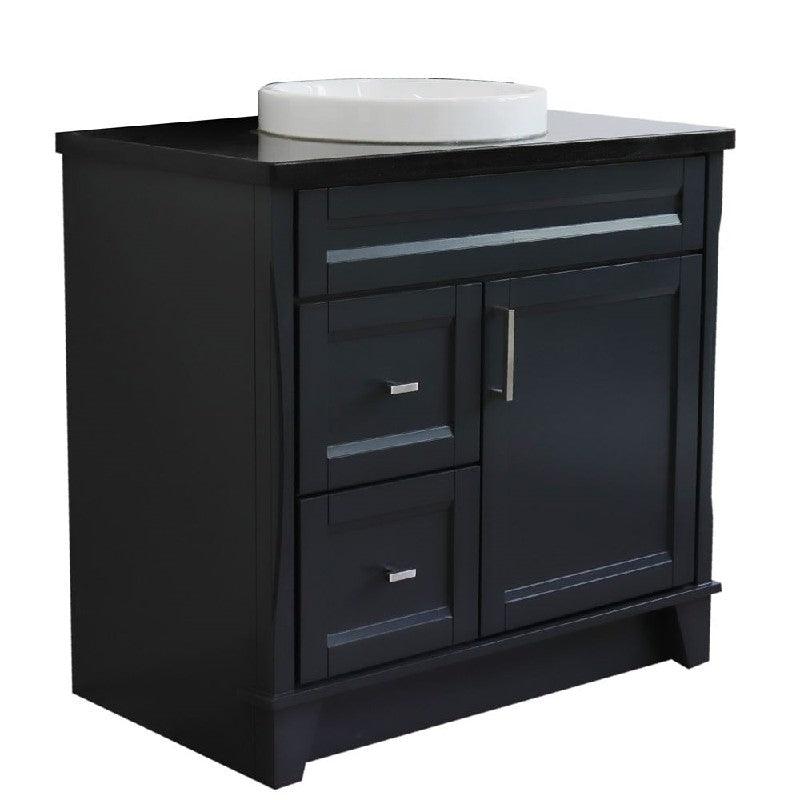 Bellaterra Gray 37" Single Sink Vanity, Center Sink- Right Drawers 400700-37R-DG Round