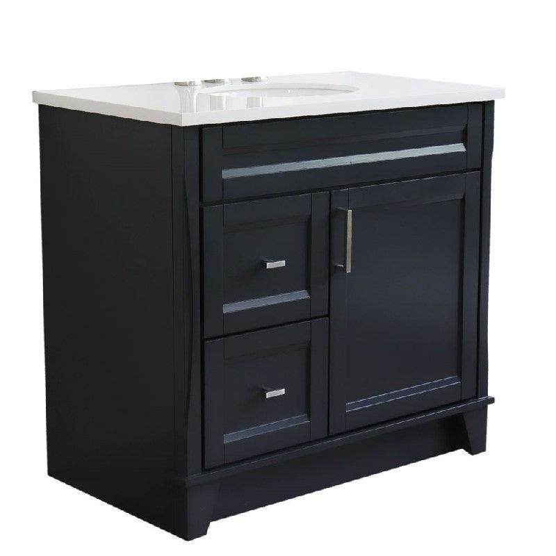 Bellaterra Gray 37" Single Sink Vanity, Center Sink- Right Drawers 400700-37R-DG Oval