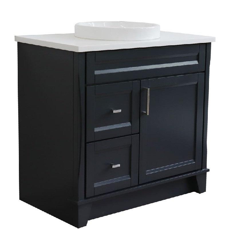 Bellaterra Gray 37" Single Sink Vanity, Center Sink- Right Drawers 400700-37R-DG Round