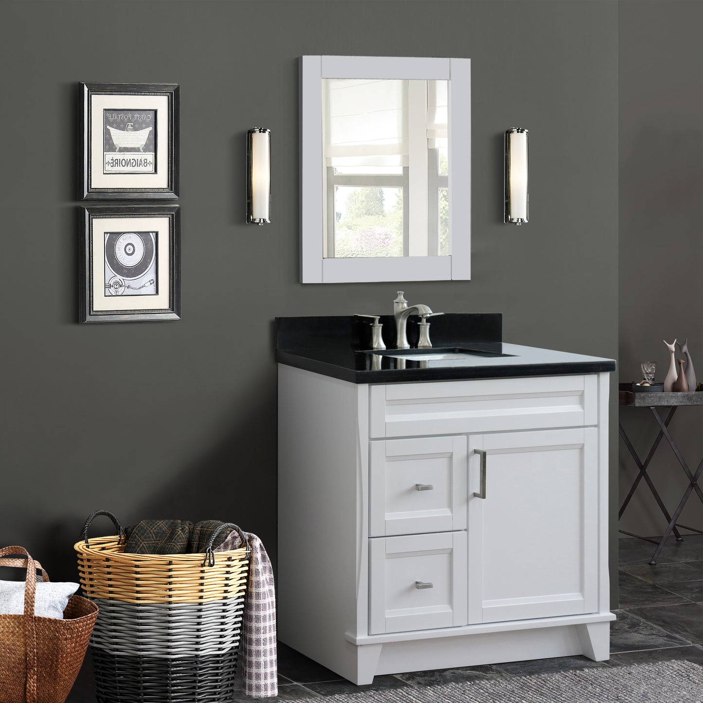 Bellaterra White 37" Single Sink Vanity with Counter Top and Center Sink- Right Drawers 400700-37R-WH