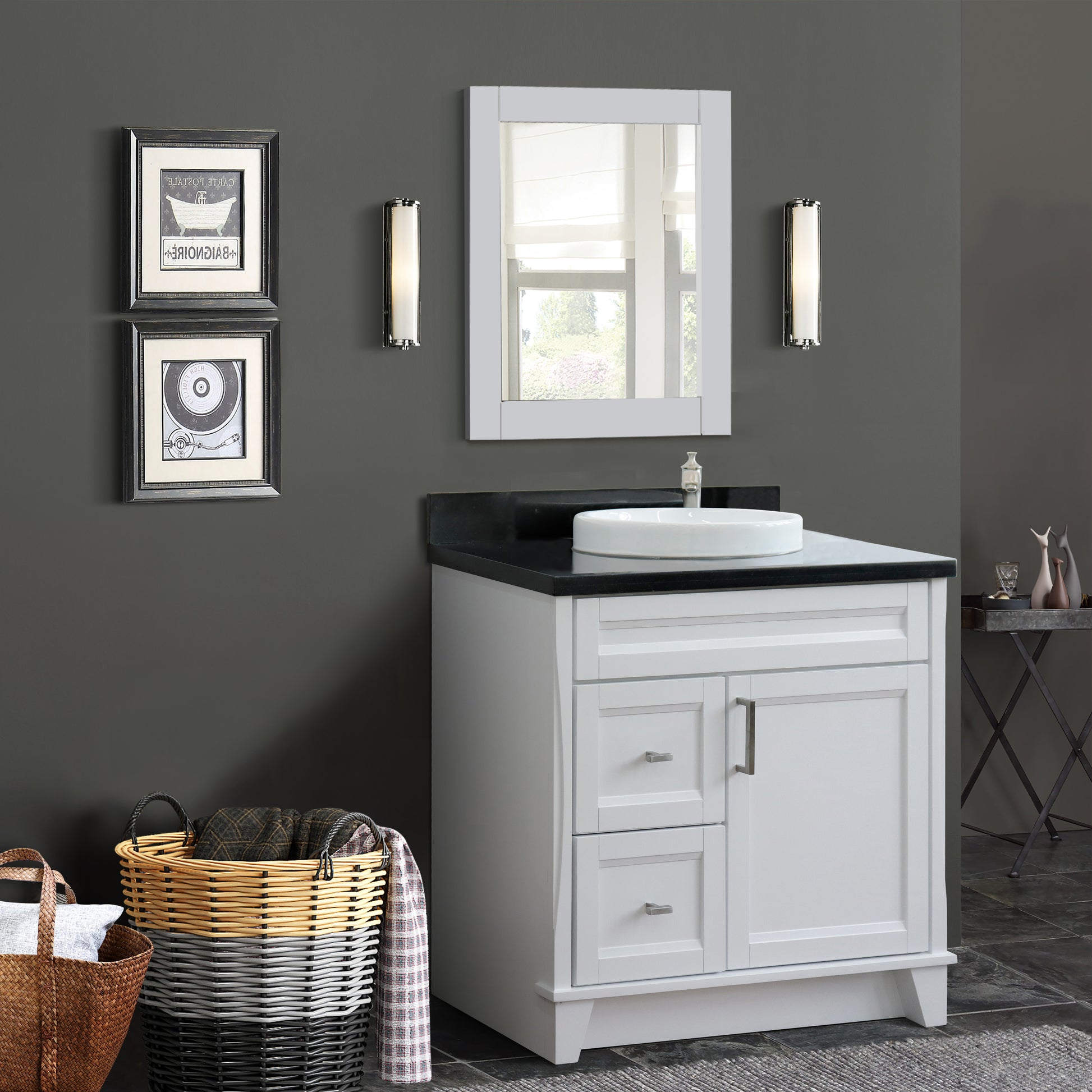 Bellaterra White 37" Single Sink Vanity with Counter Top and Center Sink- Right Drawers 400700-37R-WH