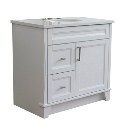 Bellaterra White 37" Single Sink Vanity with Counter Top and Center Sink- Right Drawers 400700-37R-WH