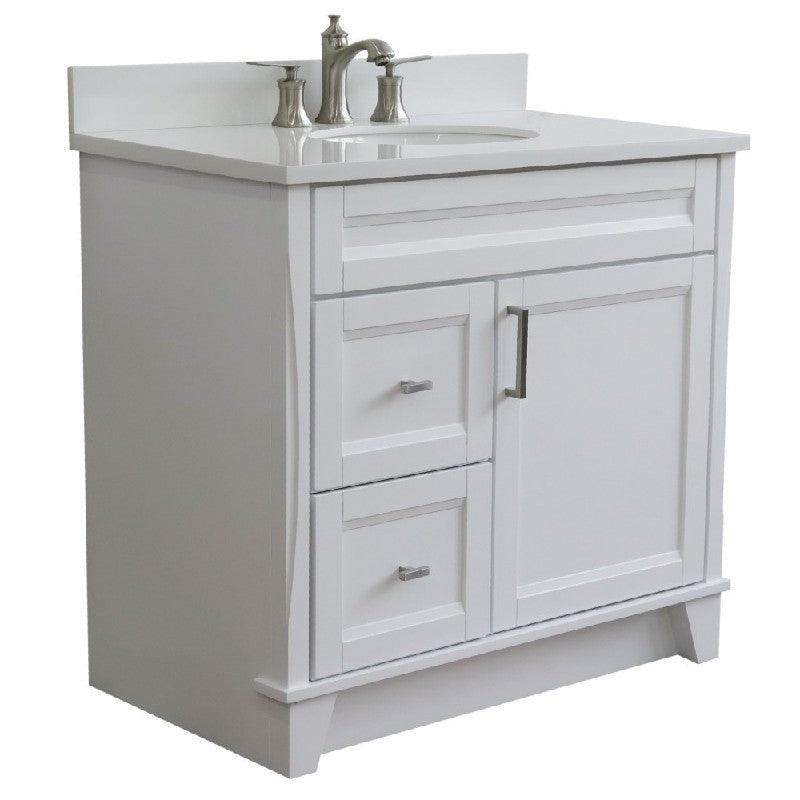 Bellaterra White 37" Single Vanity Center Sink/Left Door 400700-37L-WH Oval