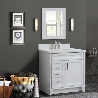 Bellaterra White 37" Single Sink Vanity with Counter Top and Center Sink- Right Drawers 400700-37R-WH