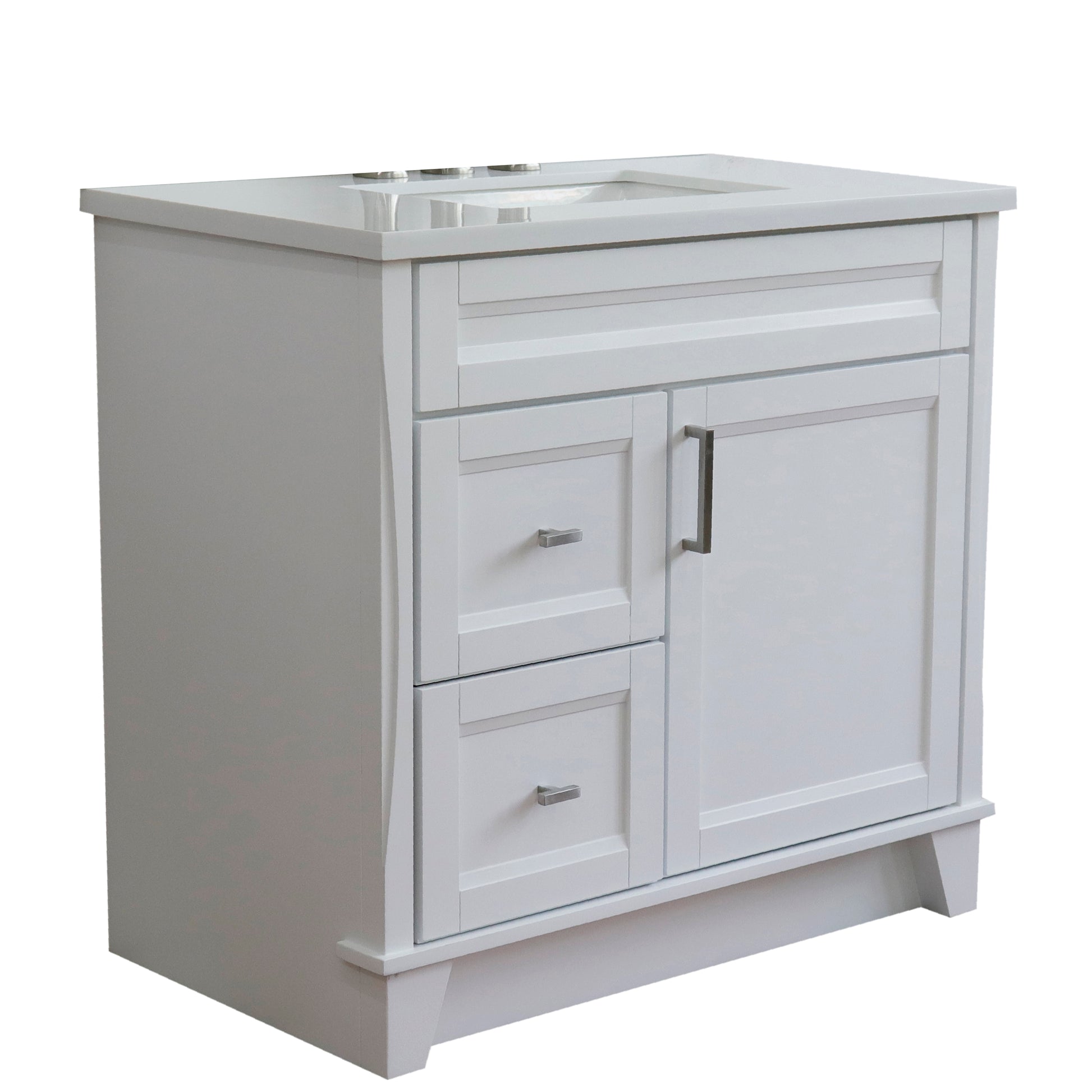 Bellaterra White 37" Single Sink Vanity with Counter Top and Center Sink- Right Drawers 400700-37R-WH