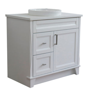 Bellaterra White 37" Single Sink Vanity with Counter Top and Center Sink- Right Drawers 400700-37R-WH