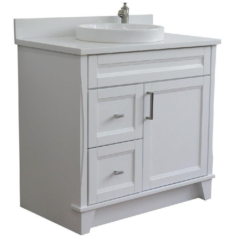 Bellaterra White 37" Single Vanity Center Sink/Left Door 400700-37L-WH Round