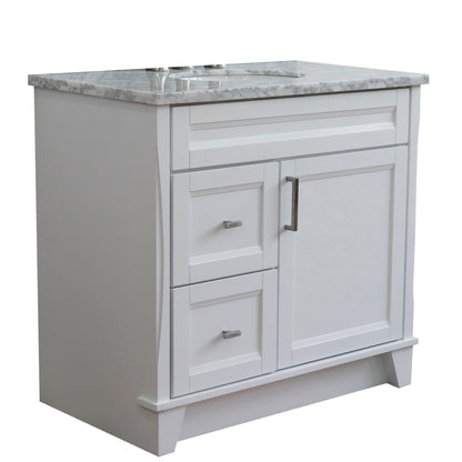 Bellaterra White 37" Single Sink Vanity with Counter Top and Center Sink- Right Drawers 400700-37R-WH