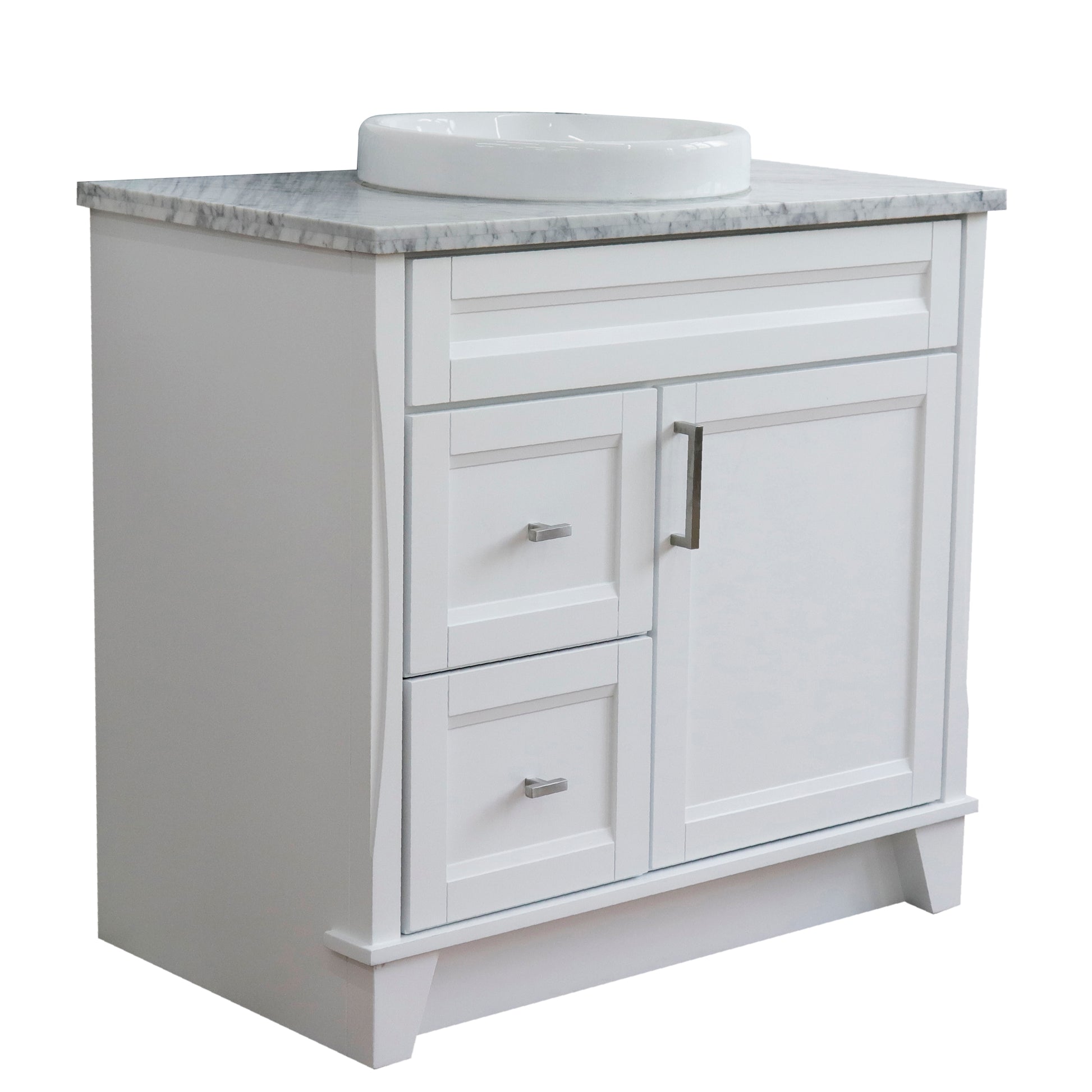 Bellaterra White 37" Single Sink Vanity with Counter Top and Center Sink- Right Drawers 400700-37R-WH