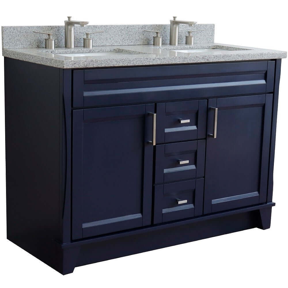 Bellaterra Shlomo - to Split 48" Double Vanity w/ Counter Top and Sink Blue Finish 400700-49D-BU-GYR