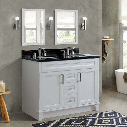 Bellaterra 48" Double Vanity w/ Counter Top and Sink White Finish 400700-49D-WH-BGO Oval