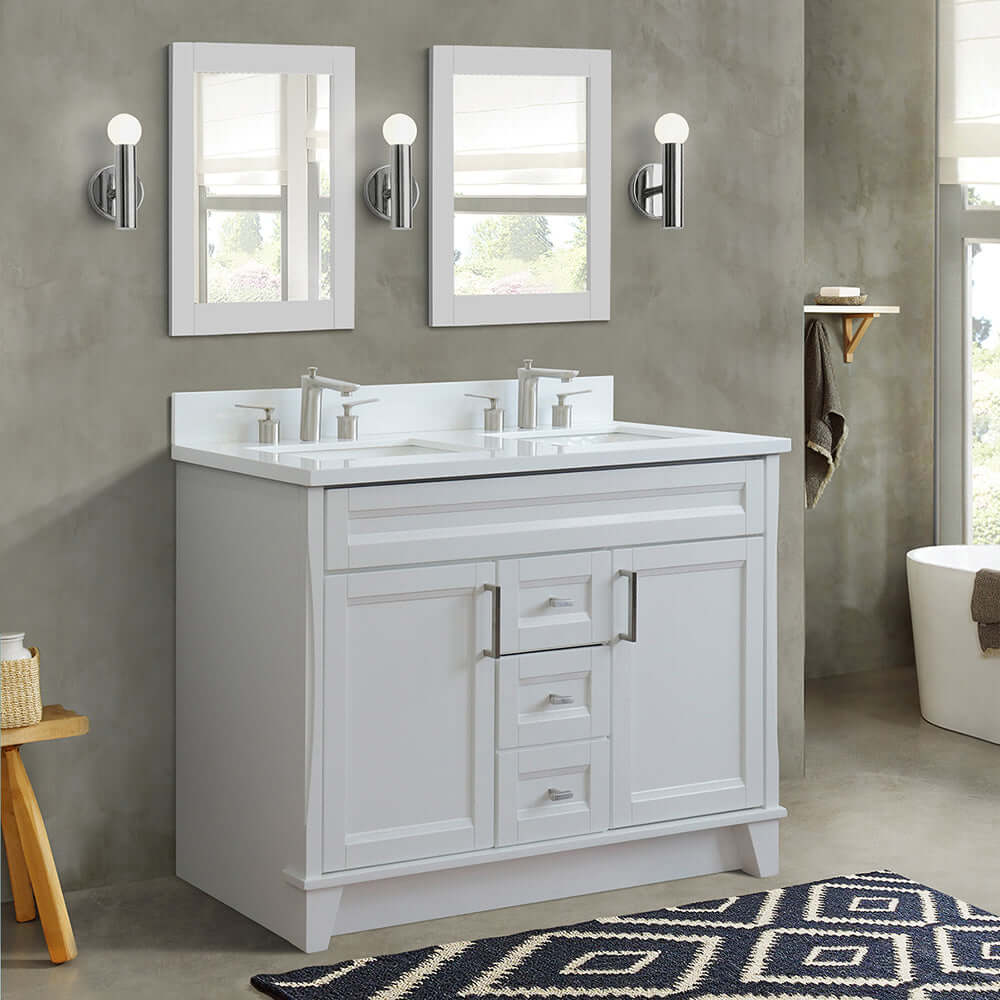 Bellaterra 48" Double Vanity w/ Counter Top and Sink White Finish 400700-49D-WH-WER Rect