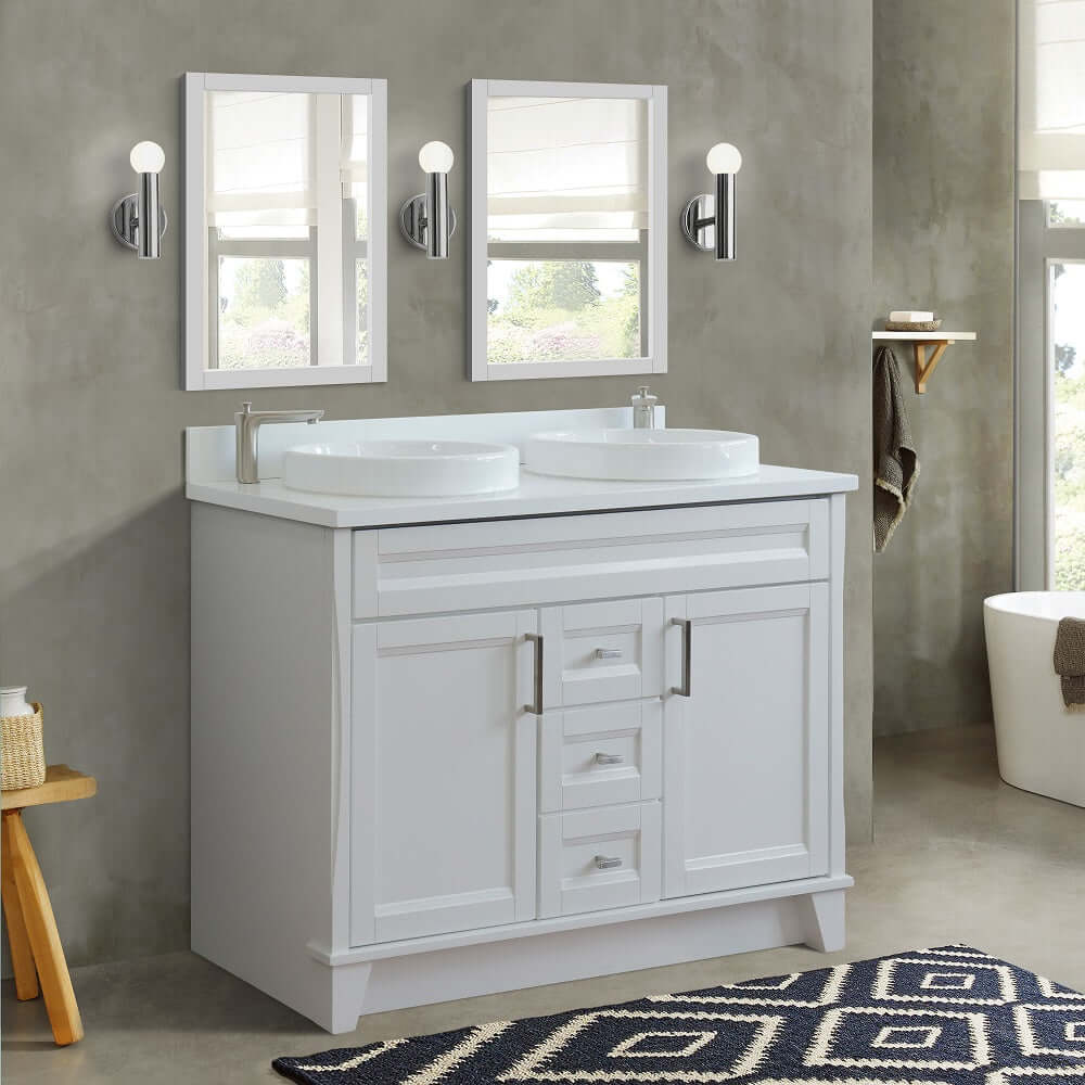 Bellaterra 48" Double Vanity w/ Counter Top and Sink White Finish 400700-49D-WH-WERD Round