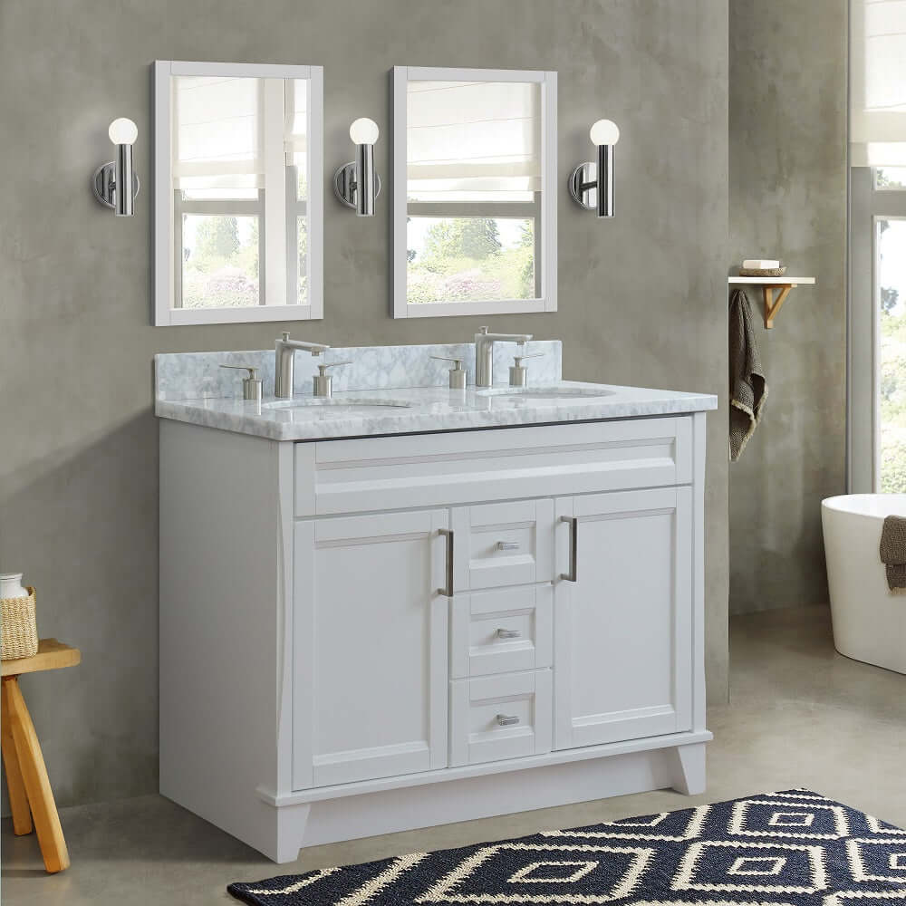 Bellaterra 48" Double Vanity w/ Counter Top and Sink White Finish 400700-49D-WH-WMO Oval