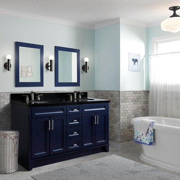 Bellaterra Shlomo - to Split Blue 61" Double Sink Vanity w/ Counter Top and Sink 400700-61D-BU-BGO