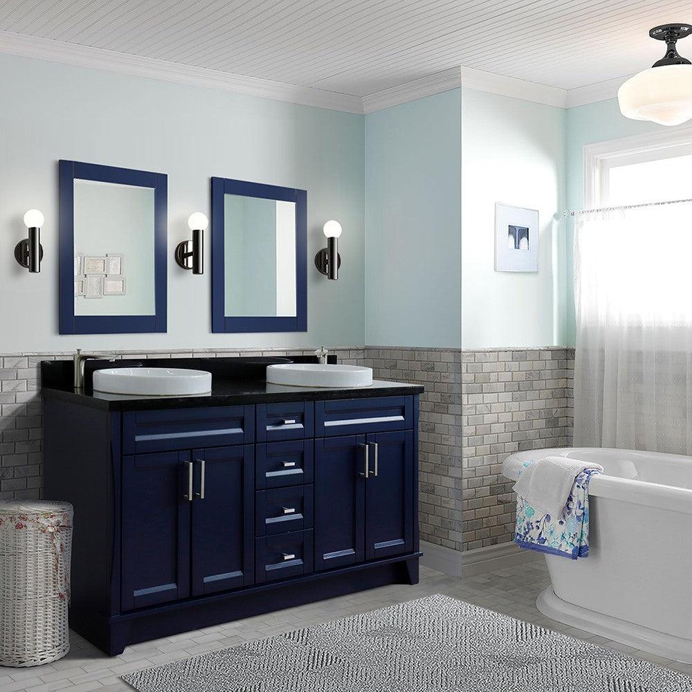 Bellaterra Shlomo - to Split Blue 61" Double Sink Vanity w/ Counter Top and Sink 400700-61D-BU-BGRD