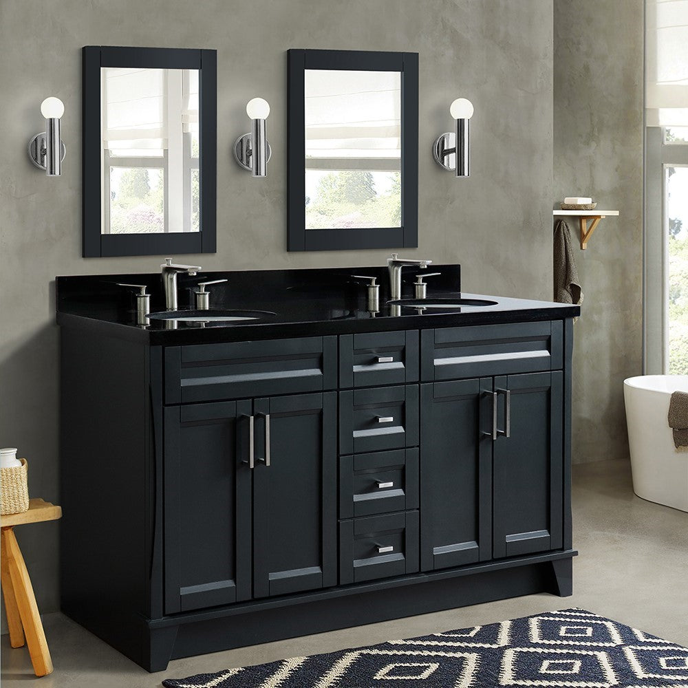 Bellaterra Shlomo - to Split Dark Gray 61" Wood Double Vanity w/ Counter Top and Sink 400700-61D-DG-BGO