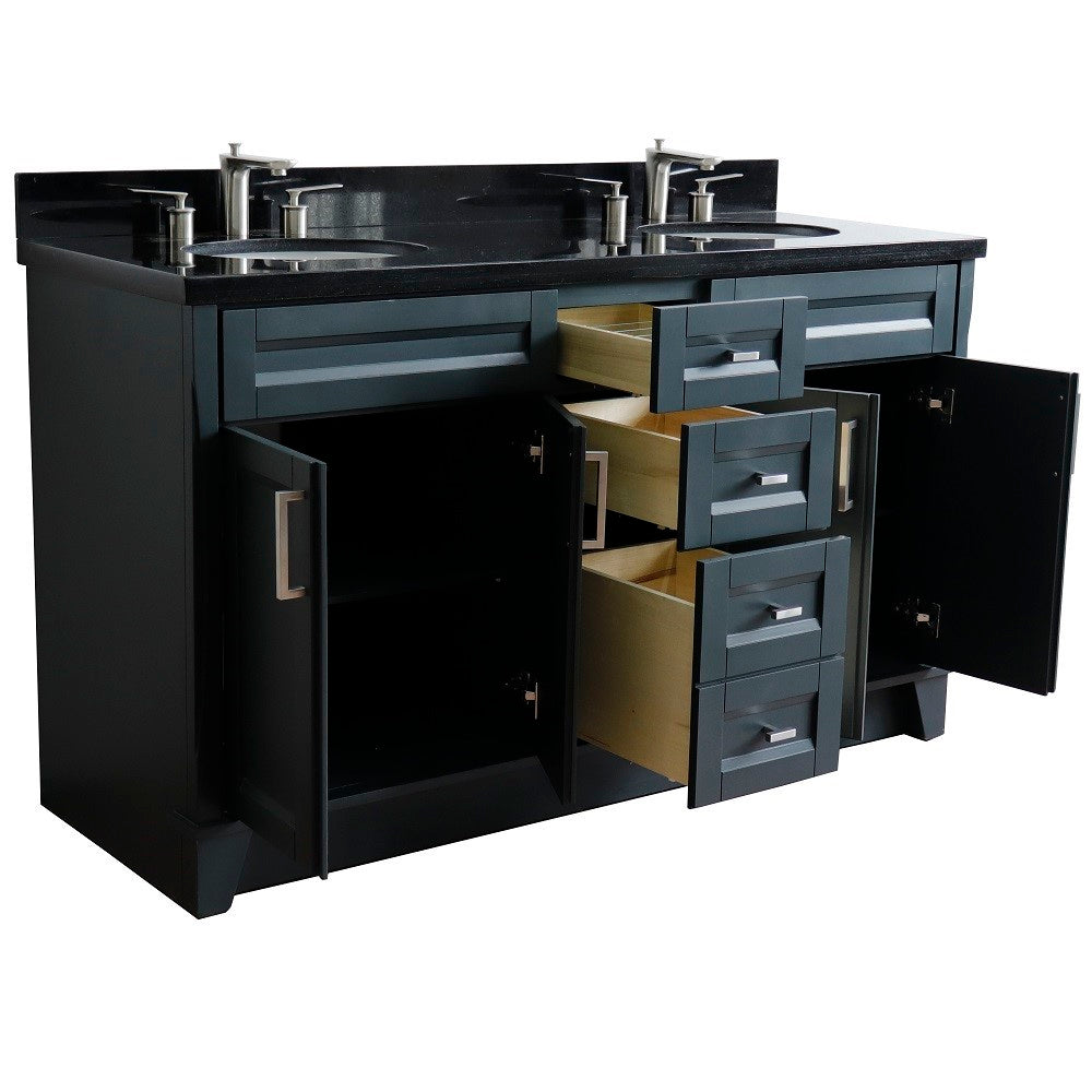 Bellaterra Shlomo - to Split Dark Gray 61" Wood Double Vanity w/ Counter Top and Sink 400700-61D-DG-BGO