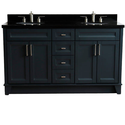 Bellaterra Shlomo - to Split Dark Gray 61" Wood Double Vanity w/ Counter Top and Sink 400700-61D-DG-BGO