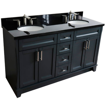 Bellaterra Shlomo - to Split Dark Gray 61" Wood Double Vanity w/ Counter Top and Sink 400700-61D-DG-BGO