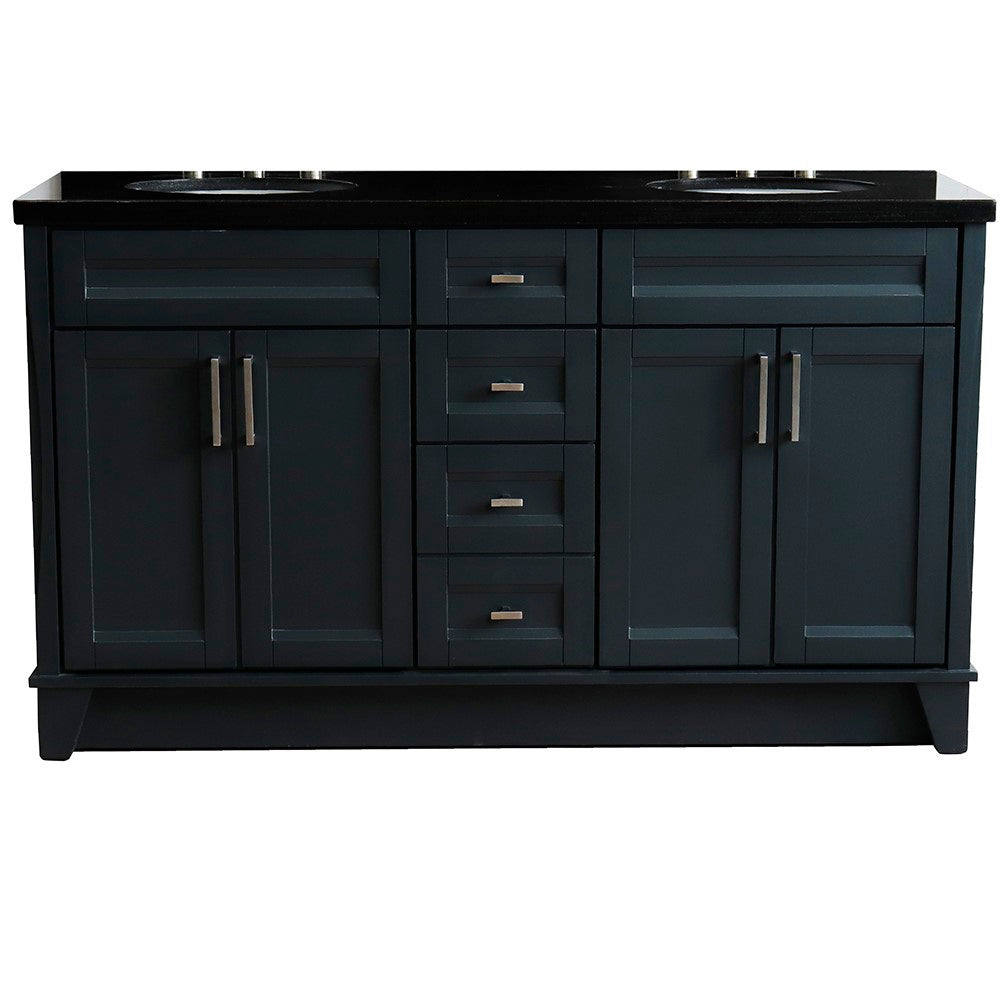 Bellaterra Shlomo - to Split Dark Gray 61" Wood Double Vanity w/ Counter Top and Sink 400700-61D-DG-BGO