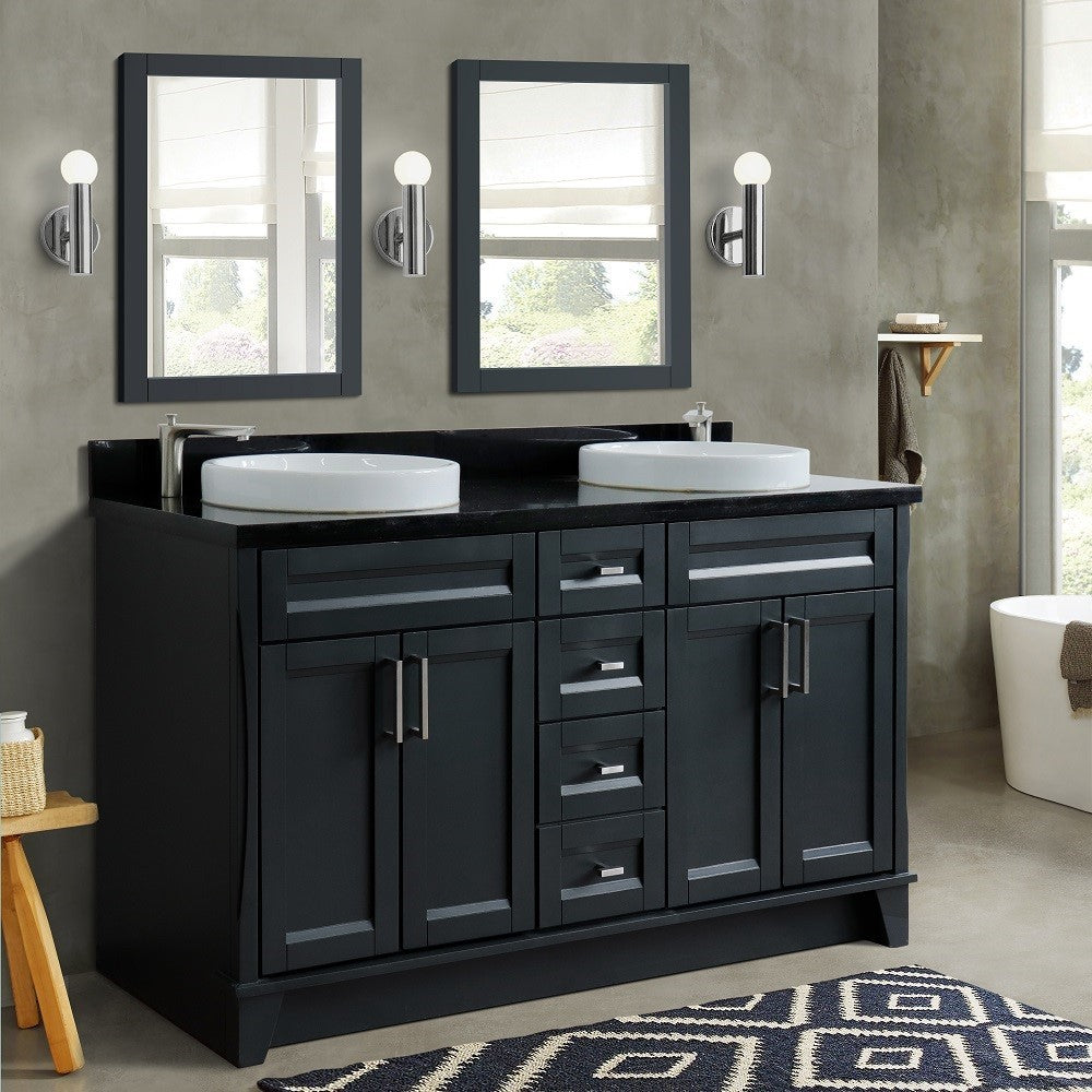 Bellaterra Shlomo - to Split Dark Gray 61" Wood Double Vanity w/ Counter Top and Sink 400700-61D-DG-BGRD