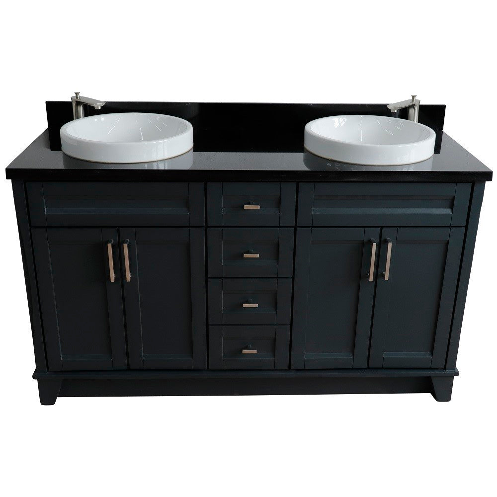 Bellaterra Shlomo - to Split Dark Gray 61" Wood Double Vanity w/ Counter Top and Sink 400700-61D-DG-BGRD