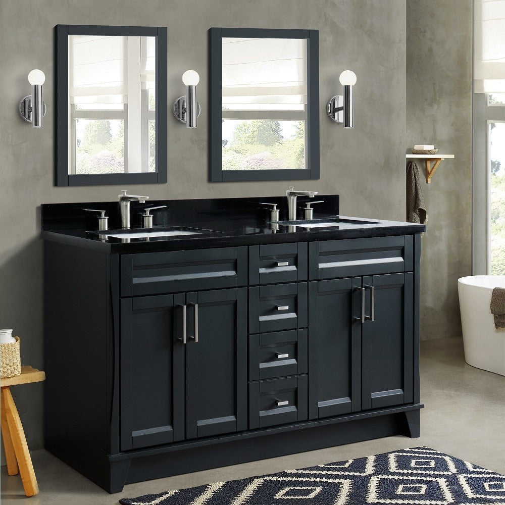 Bellaterra Shlomo - to Split Dark Gray 61" Wood Double Vanity w/ Counter Top and Sink 400700-61D-DG-BGR