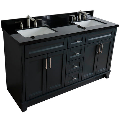 Bellaterra Shlomo - to Split Dark Gray 61" Wood Double Vanity w/ Counter Top and Sink 400700-61D-DG-BGR