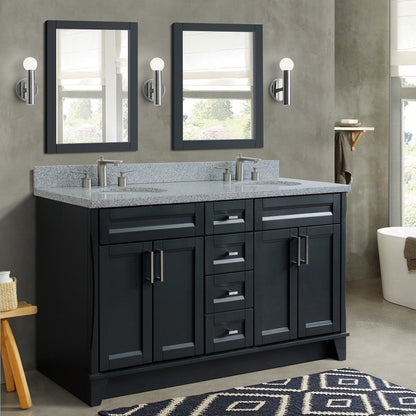 Bellaterra Shlomo - to Split Dark Gray 61" Wood Double Vanity w/ Counter Top and Sink 400700-61D-DG-GYO