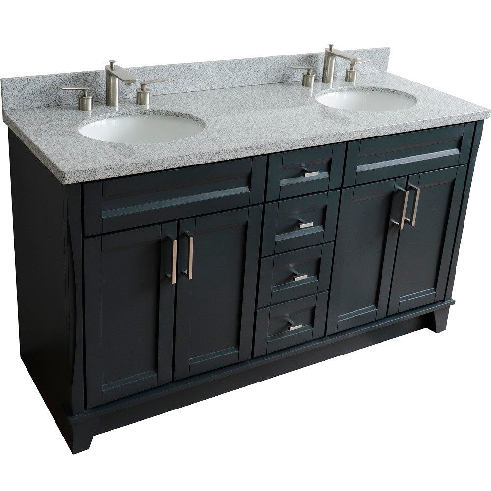 Bellaterra Shlomo - to Split Dark Gray 61" Wood Double Vanity w/ Counter Top and Sink 400700-61D-DG-GYO