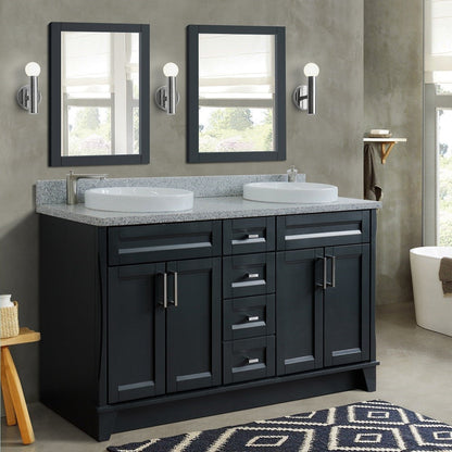 Bellaterra Shlomo - to Split Dark Gray 61" Wood Double Vanity w/ Counter Top and Sink 400700-61D-DG-GYRD