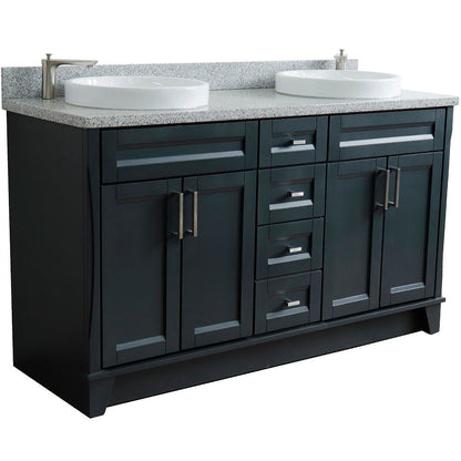 Bellaterra Shlomo - to Split Dark Gray 61" Wood Double Vanity w/ Counter Top and Sink 400700-61D-DG-GYRD