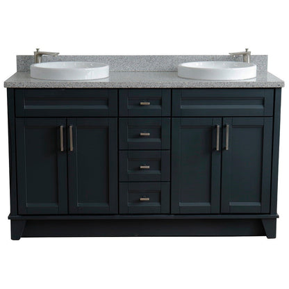 Bellaterra Shlomo - to Split Dark Gray 61" Wood Double Vanity w/ Counter Top and Sink 400700-61D-DG-GYRD