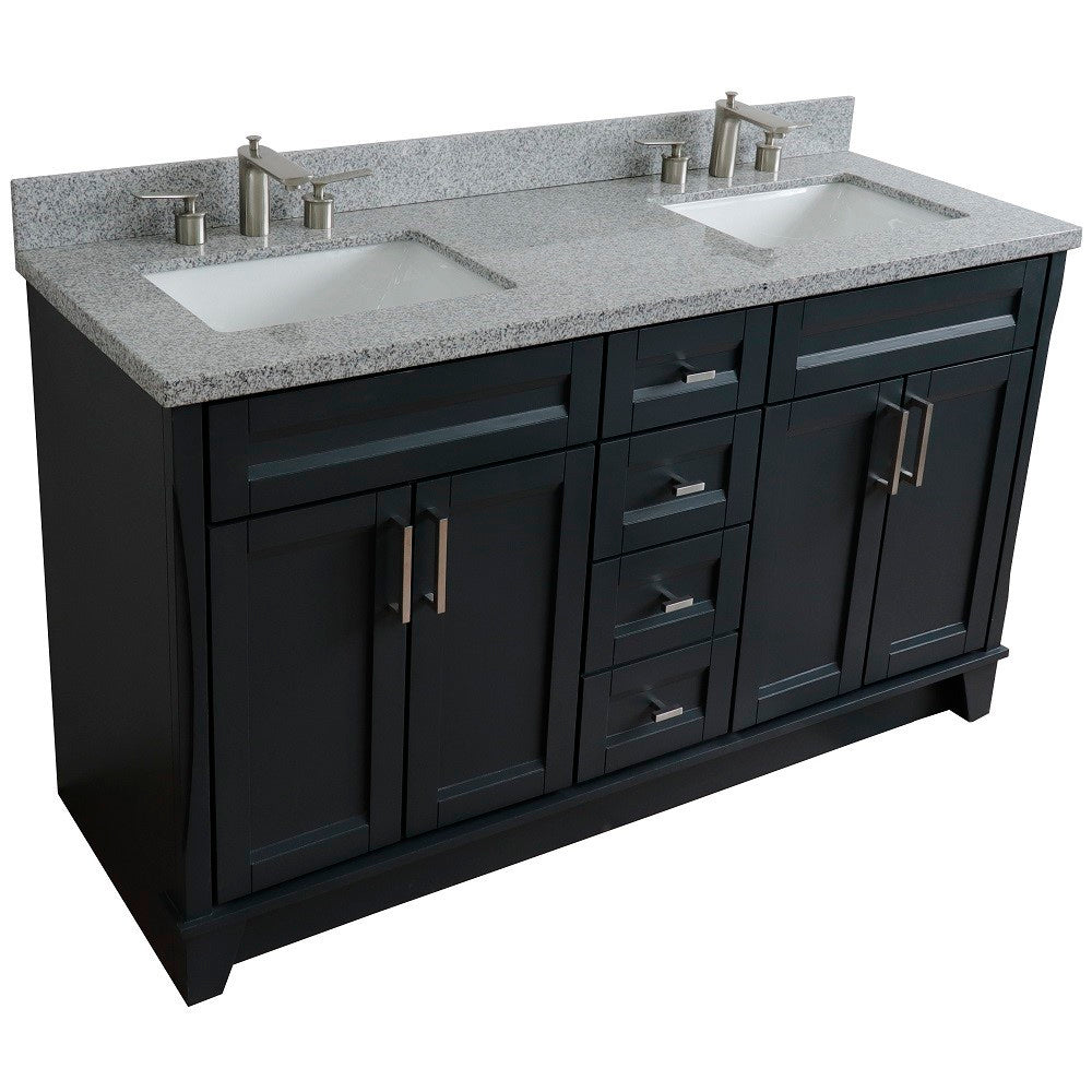 Bellaterra Shlomo - to Split Dark Gray 61" Wood Double Vanity w/ Counter Top and Sink 400700-61D-DG-GYR