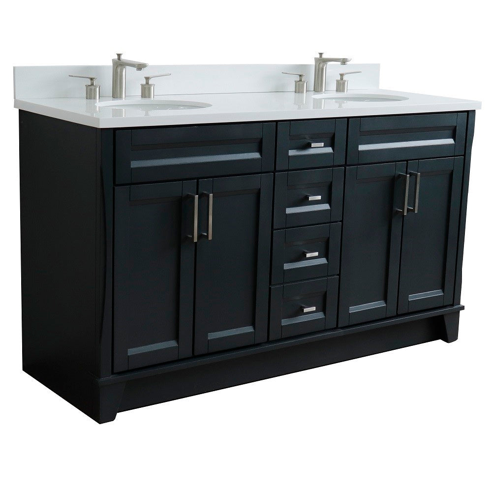 Bellaterra Shlomo - to Split Dark Gray 61" Wood Double Vanity w/ Counter Top and Sink 400700-61D-DG-WEO