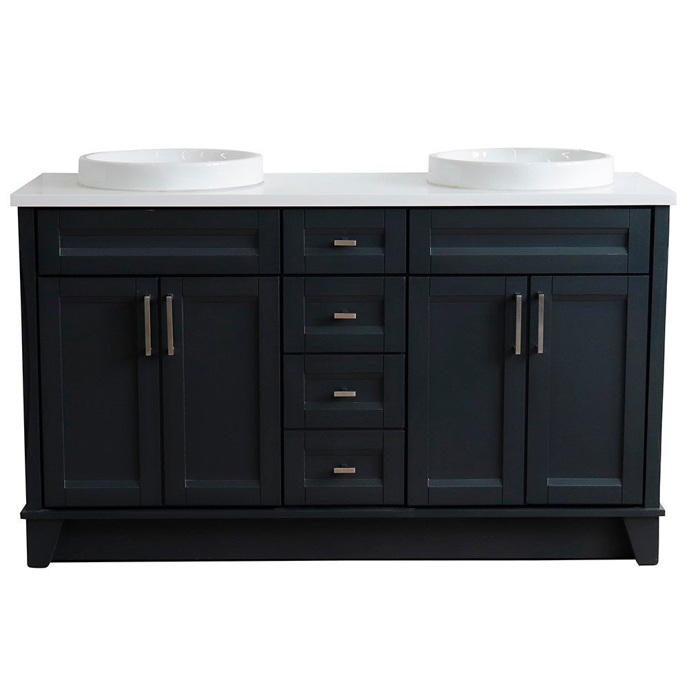 Bellaterra Shlomo - to Split Dark Gray 61" Wood Double Vanity w/ Counter Top and Sink 400700-61D-DG-WERD