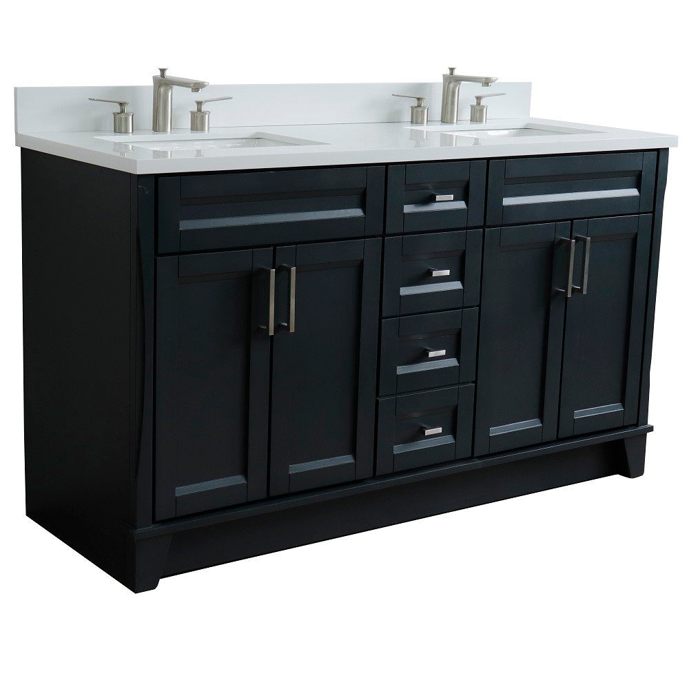 Bellaterra Shlomo - to Split Dark Gray 61" Wood Double Vanity w/ Counter Top and Sink 400700-61D-DG-WER